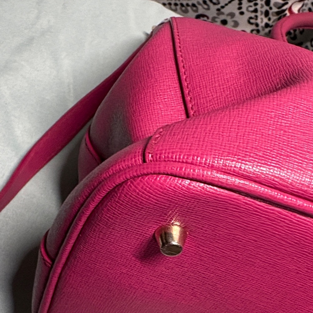 Furla Fuchsia Pink Saffiano Leather Gialla Satchel Handbag Crossbody EUC - Picture 7 of 14